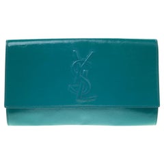 Saint Laurent Paris Turquoise Patent Leather Belle De Jour Flap Clutch