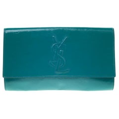 Saint Laurent Paris Turquoise Patent Leather Belle De Jour Flap Clutch