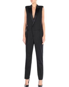 Saint Laurent Paris Tuxedo Jumpsuit size FR 34 Black Wool Leather trim Pants