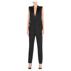 Saint Laurent Paris Tuxedo Jumpsuit F34 XS Black Virgin Wool Sleeveless Pants