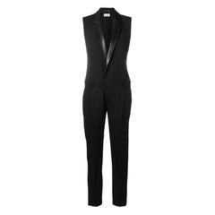 Saint Laurent Paris Tuxedo Jumpsuit size FR 34 Black Wool Leather trim Pants