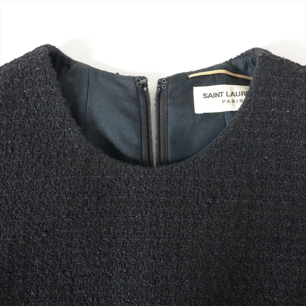 Saint Laurent Paris Tweed Sleeveless Mini Dress Black For Sale 1