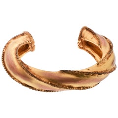 Saint Laurent Paris Twisted Bronze Gold Tone Chunky Open Cuff Bracelet