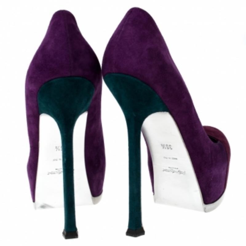 Saint Laurent Paris - Décolleté con plateau Tribtoo in pelle scamosciata bicolore misura 35,5 In condizioni buone in vendita a Dubai, Al Qouz 2