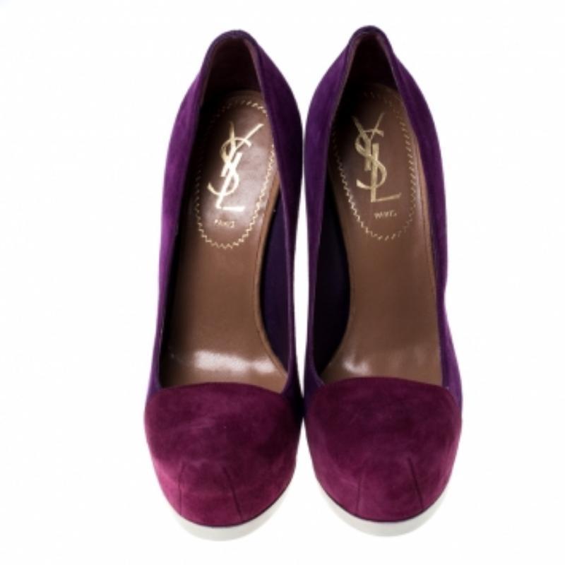 Donna Saint Laurent Paris - Décolleté con plateau Tribtoo in pelle scamosciata bicolore misura 35,5 in vendita