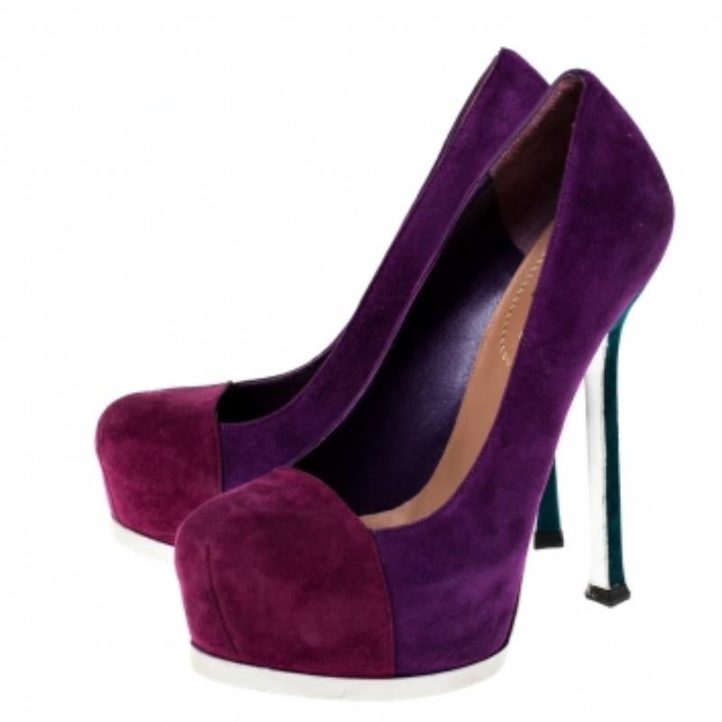 Saint Laurent Paris - Décolleté con plateau Tribtoo in pelle scamosciata bicolore misura 35,5 in vendita 3