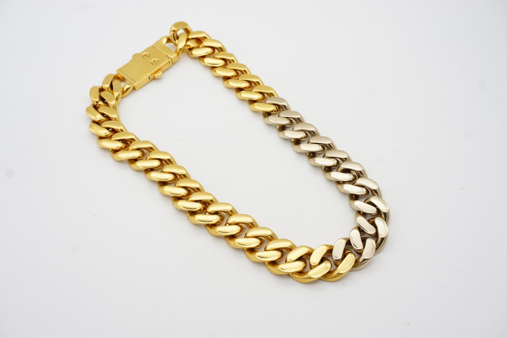 Saint Laurent Paris Unisex YSL Bi-Colour Curb Chain Choker Gold Silver Necklace 8