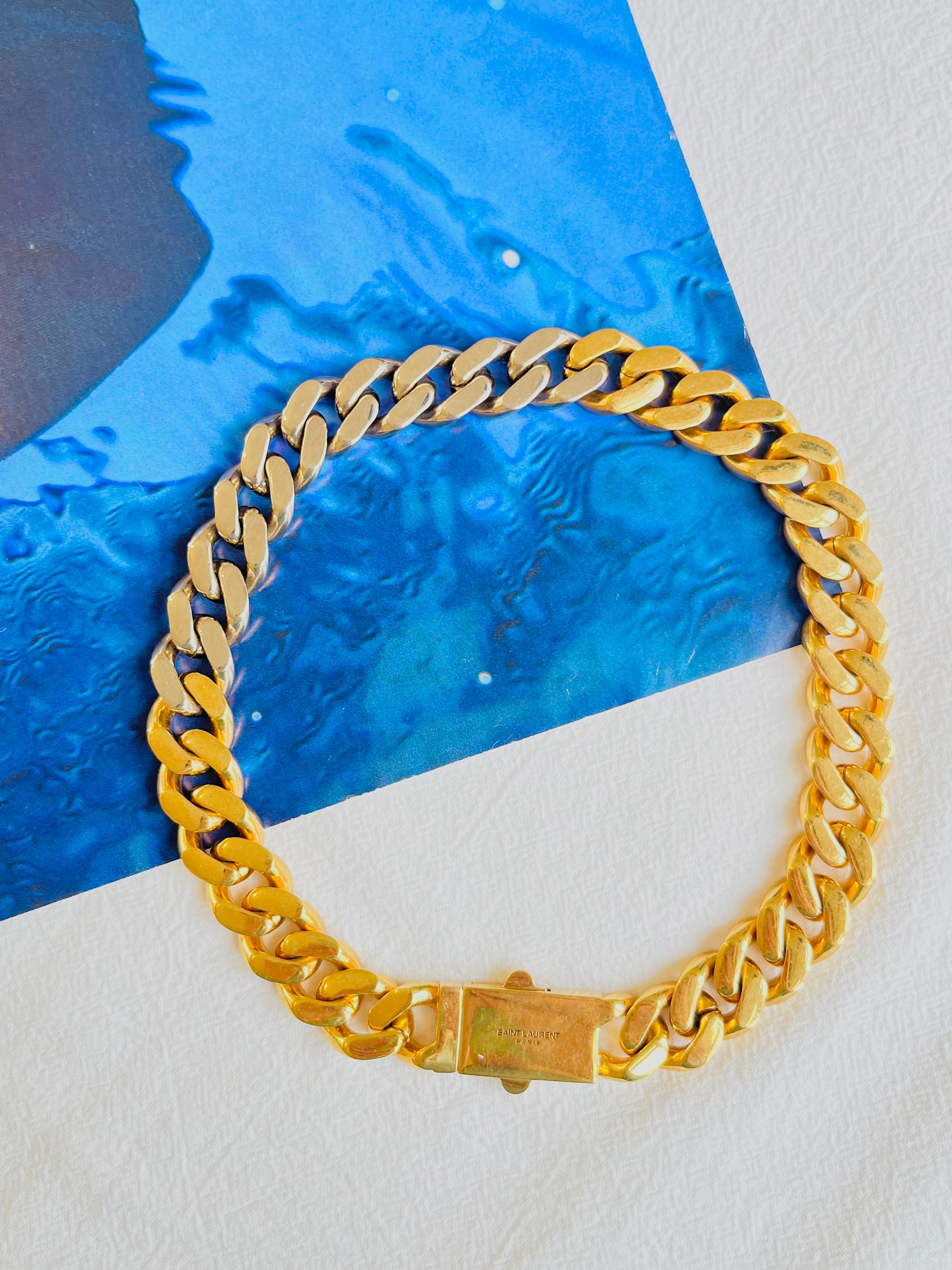 Art Nouveau Saint Laurent Paris Unisex YSL Bi-Colour Curb Chain Choker Gold Silver Necklace
