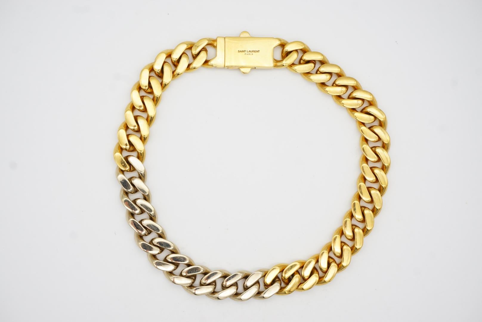 Saint Laurent Paris Unisex YSL Bi-Colour Curb Chain Choker Gold Silver Necklace 4