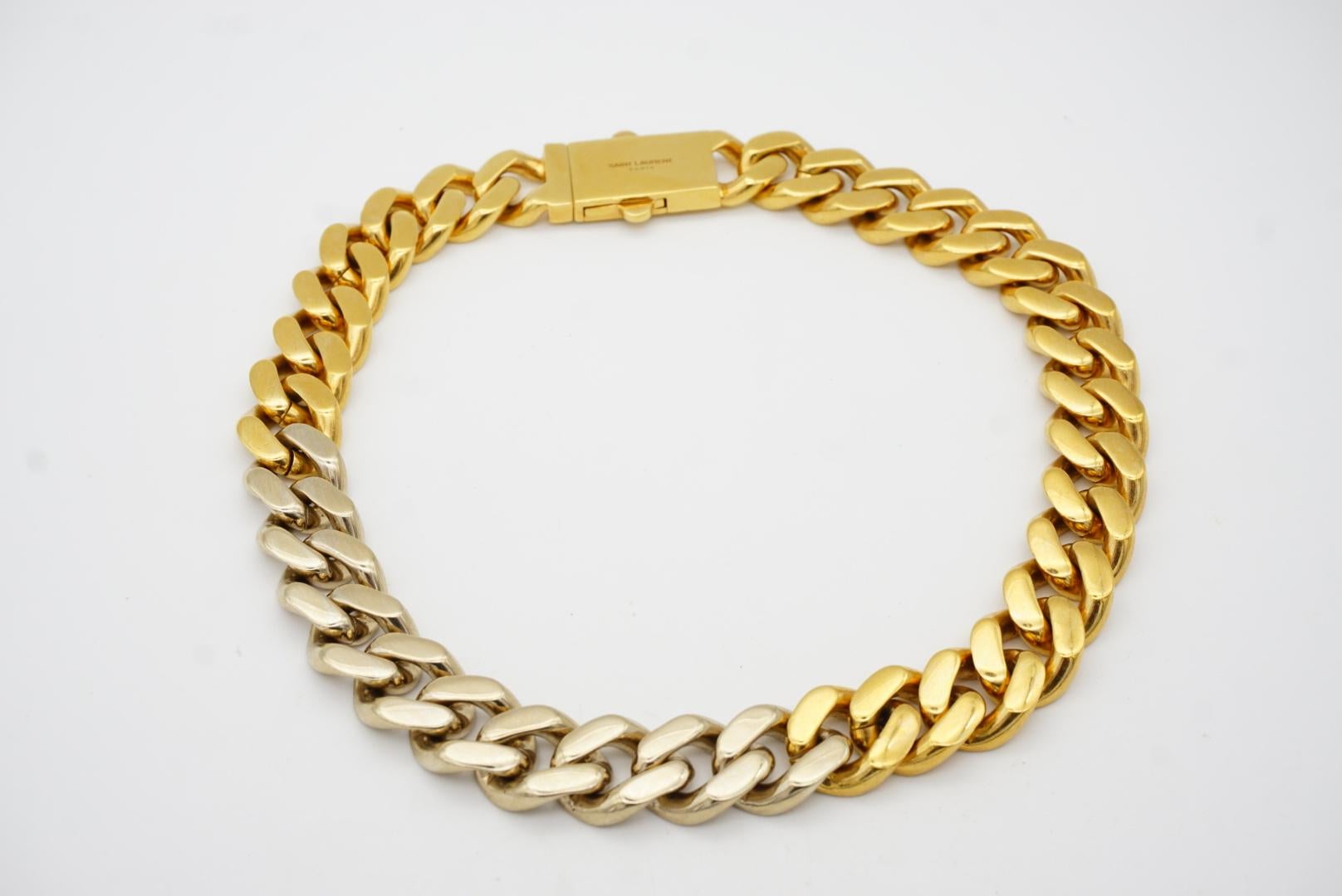 Saint Laurent Paris Unisex YSL Bi-Colour Curb Chain Choker Gold Silver Necklace 5