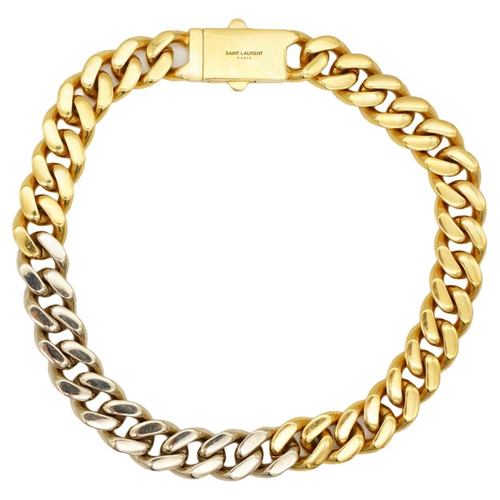 Saint Laurent Paris Unisex YSL Bi-Colour Curb Chain Choker Gold Silver Necklace