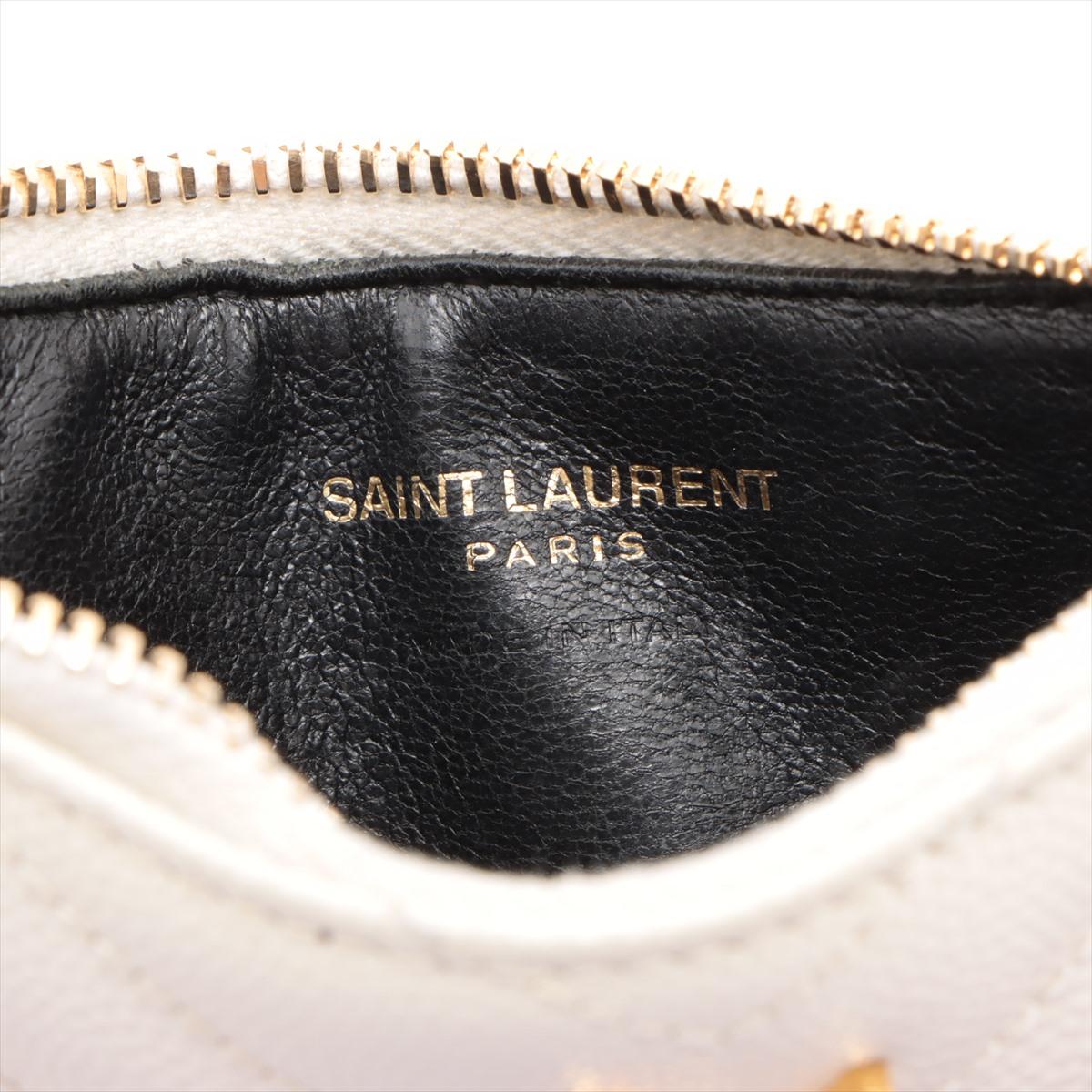 Saint Laurent Paris V Stitch Leather Coin Card Case White For Sale 1