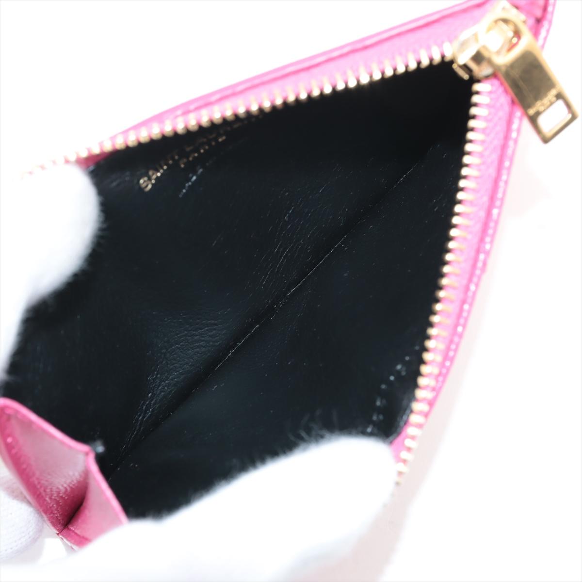 Women's Saint Laurent Paris V Stitch  Leather Coin Card Wallet Pink