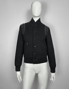 Saint Laurent Paris Varsity wool bomber jacket with leathe