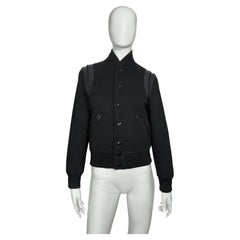 Saint Laurent Paris Varsity wool bomber jacket with leathe