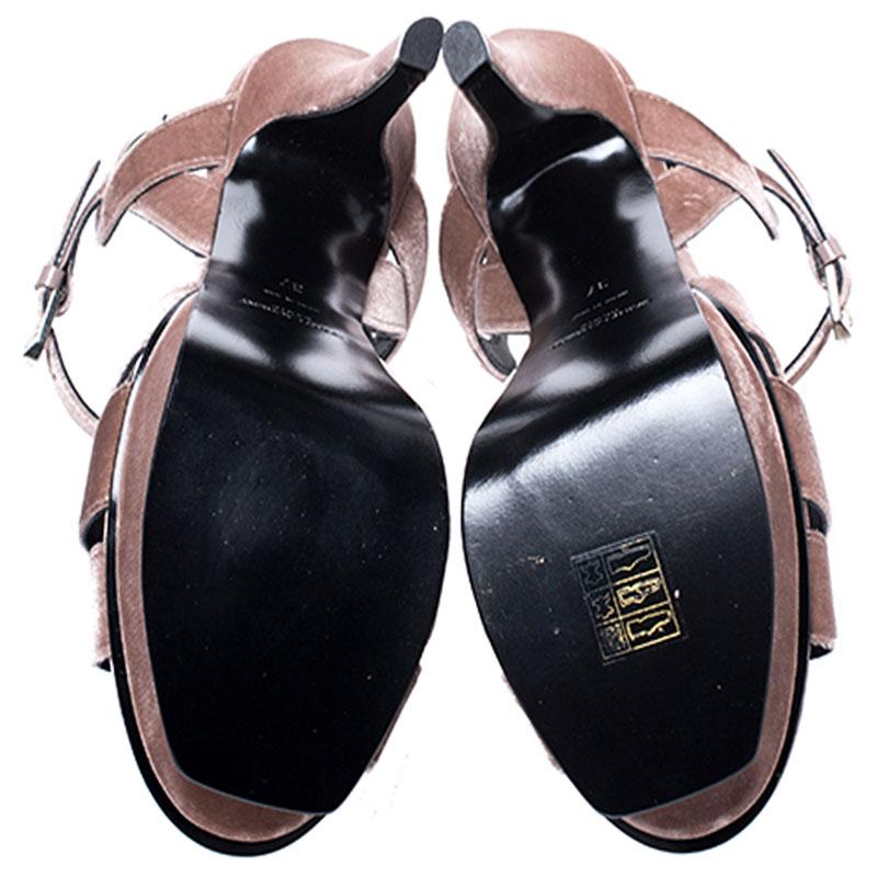 Women's Saint Laurent Paris Velvet Beige Tribute Platform Sandals Size 37