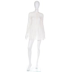 Saint Laurent Paris White Cotton Voile Babydoll Blouse Top w Fine Lace Trim