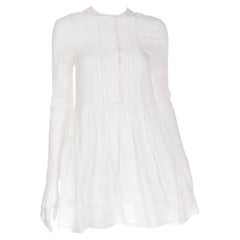 Vintage Saint Laurent Paris White Cotton Voile Babydoll Blouse Top w Fine Lace Trim
