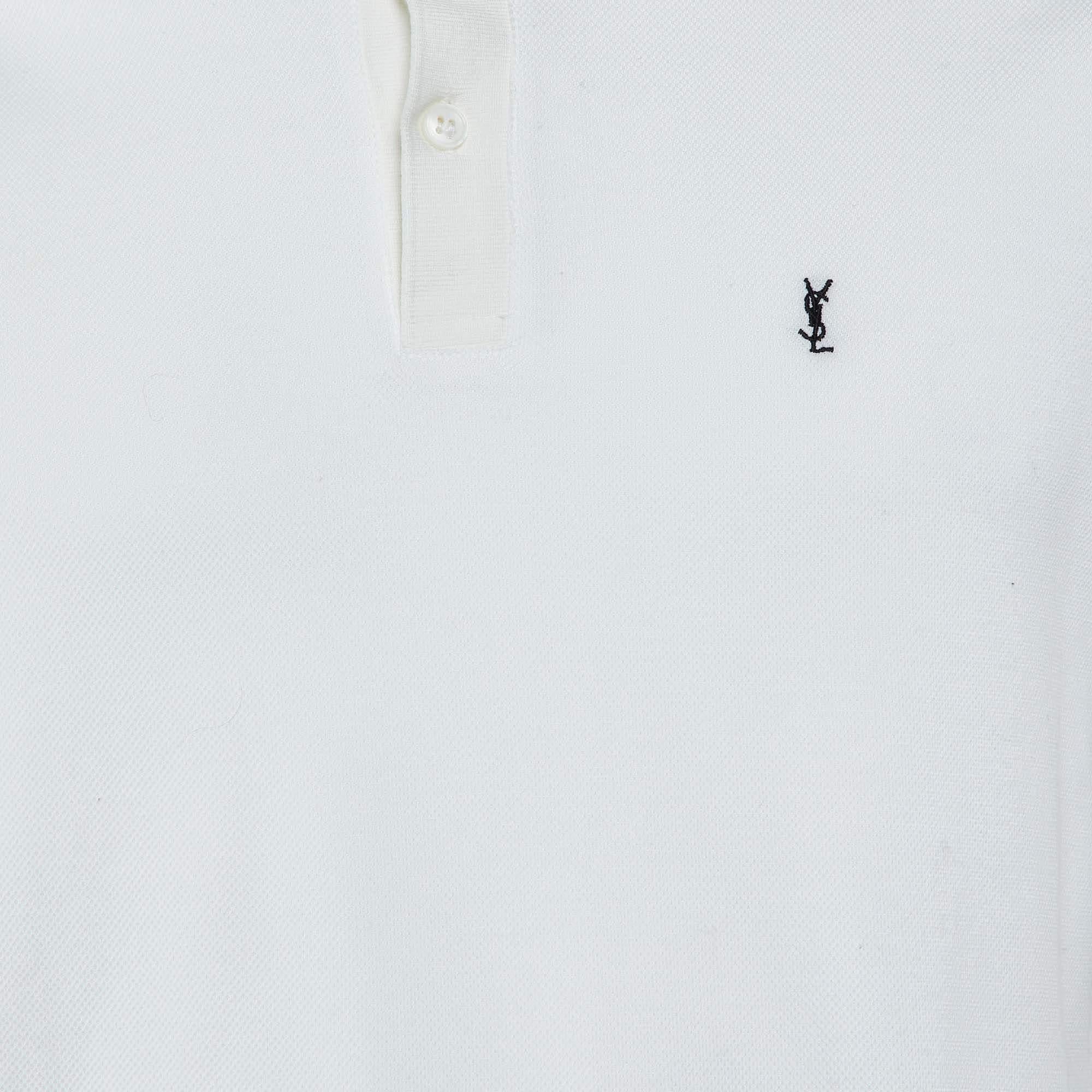 Gray Saint Laurent Paris White Cotton YSL Embroidered T-Shirt M