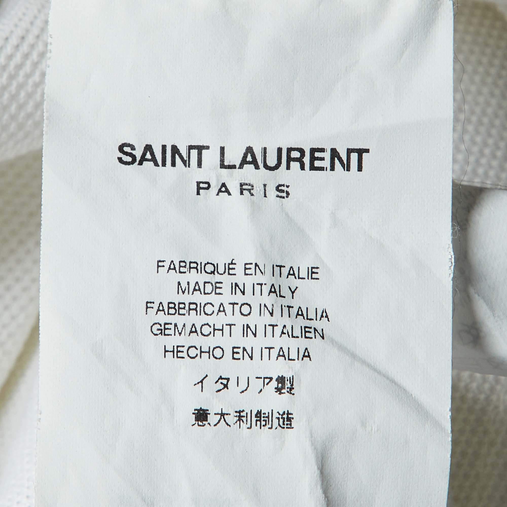 Saint Laurent Paris White Cotton YSL Embroidered T-Shirt M 1