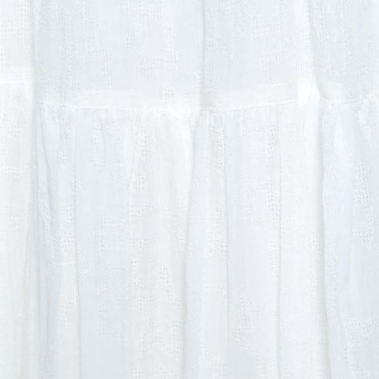 Saint Laurent Paris White Crinkled Cotton Tiered Midi Skirt L For Sale ...