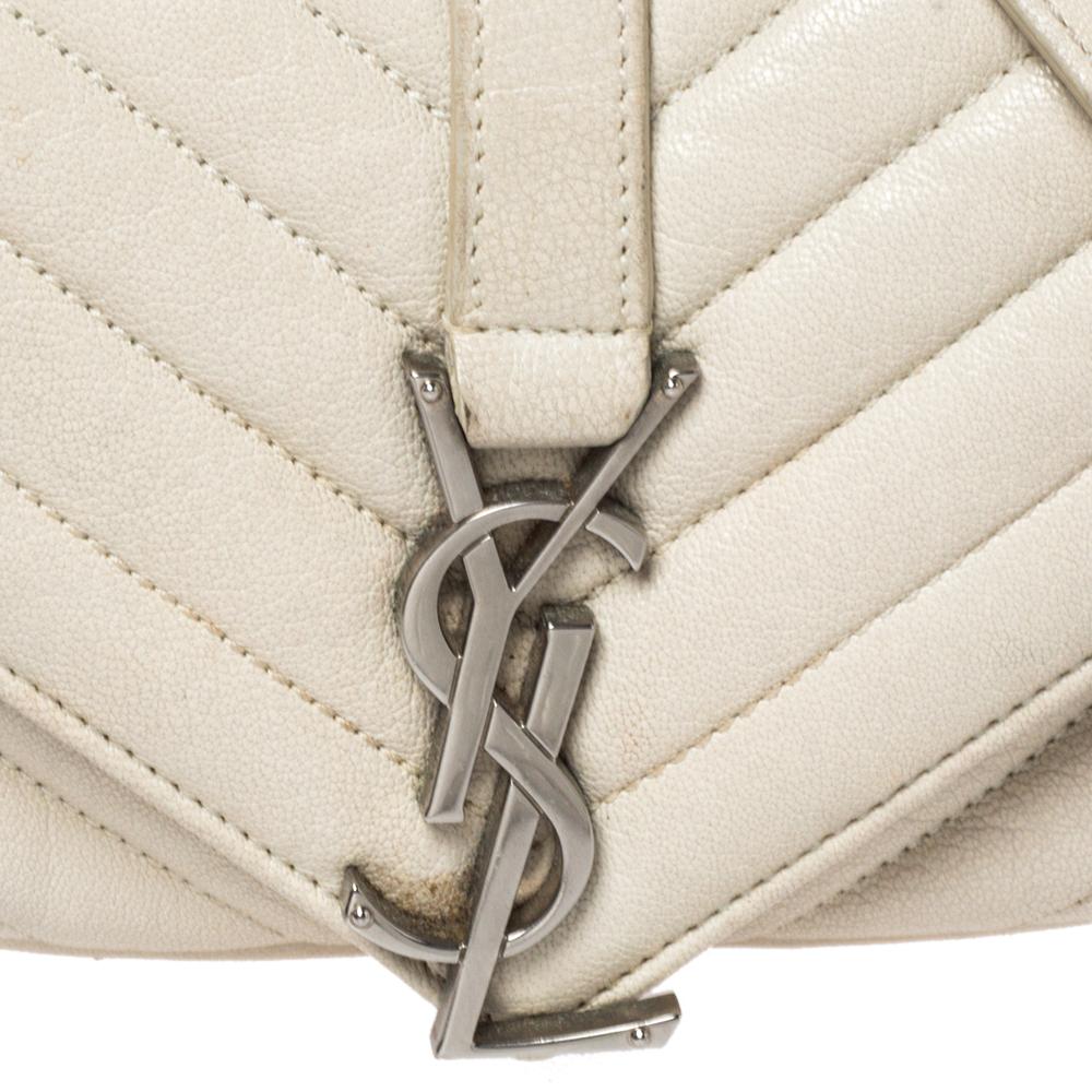 Saint Laurent Paris White Leather Monogram Baby Flap Bag 2