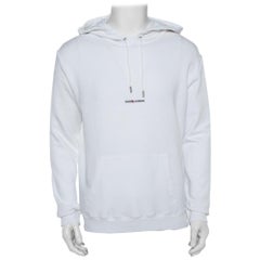 Saint Laurent Paris White Logo Print Cotton Hoodie L