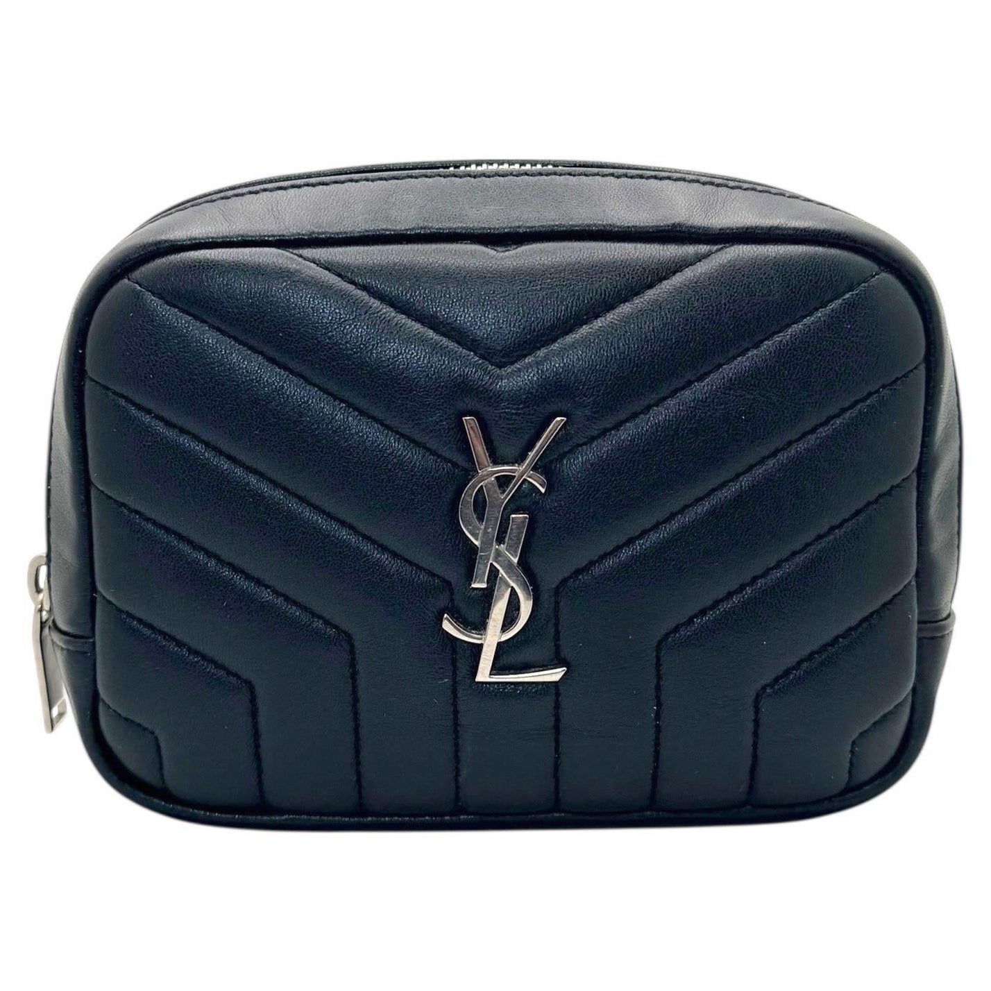 Saint Laurent Paris YSL Monogram Quilted Leather Mini Camera Pouch – Black For Sale