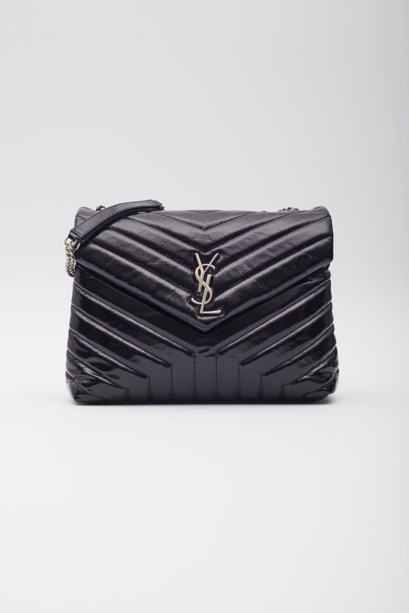 Saint Laurent Patent Black Monogram Loulou Shoulder Bag Medium 1