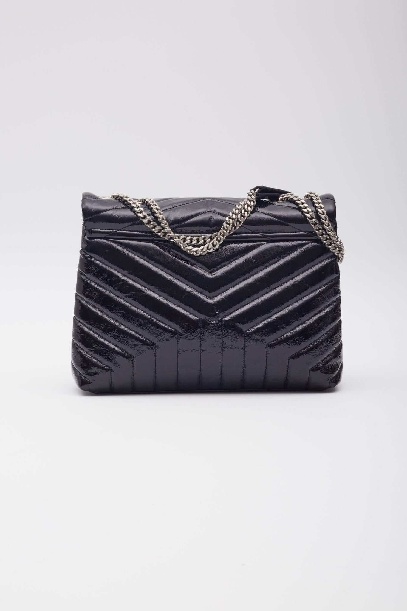 Saint Laurent Patent Black Monogram Loulou Shoulder Bag Medium 2