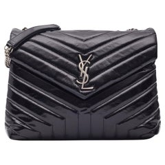 Saint Laurent Patent Black Monogram Loulou Shoulder Bag Medium