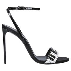 Saint Laurent Patent Black & White Leather "Amber 105" Stiletto Sandal Size 37.5