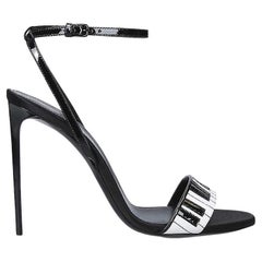 Saint Laurent Patent Black & White Leather "Amber 105" Stiletto Sandal Size 39