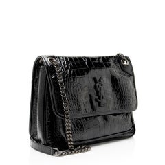 Saint Laurent Patent Croc Embossed Leather Monogram Niki Medium Shoulder Bag