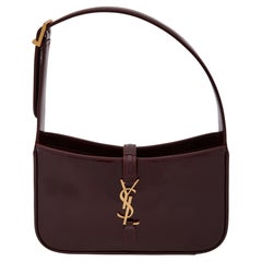 Saint Laurent Patent Le 5 À 7 Hobo Bag Dark Red Wine Gold Metal