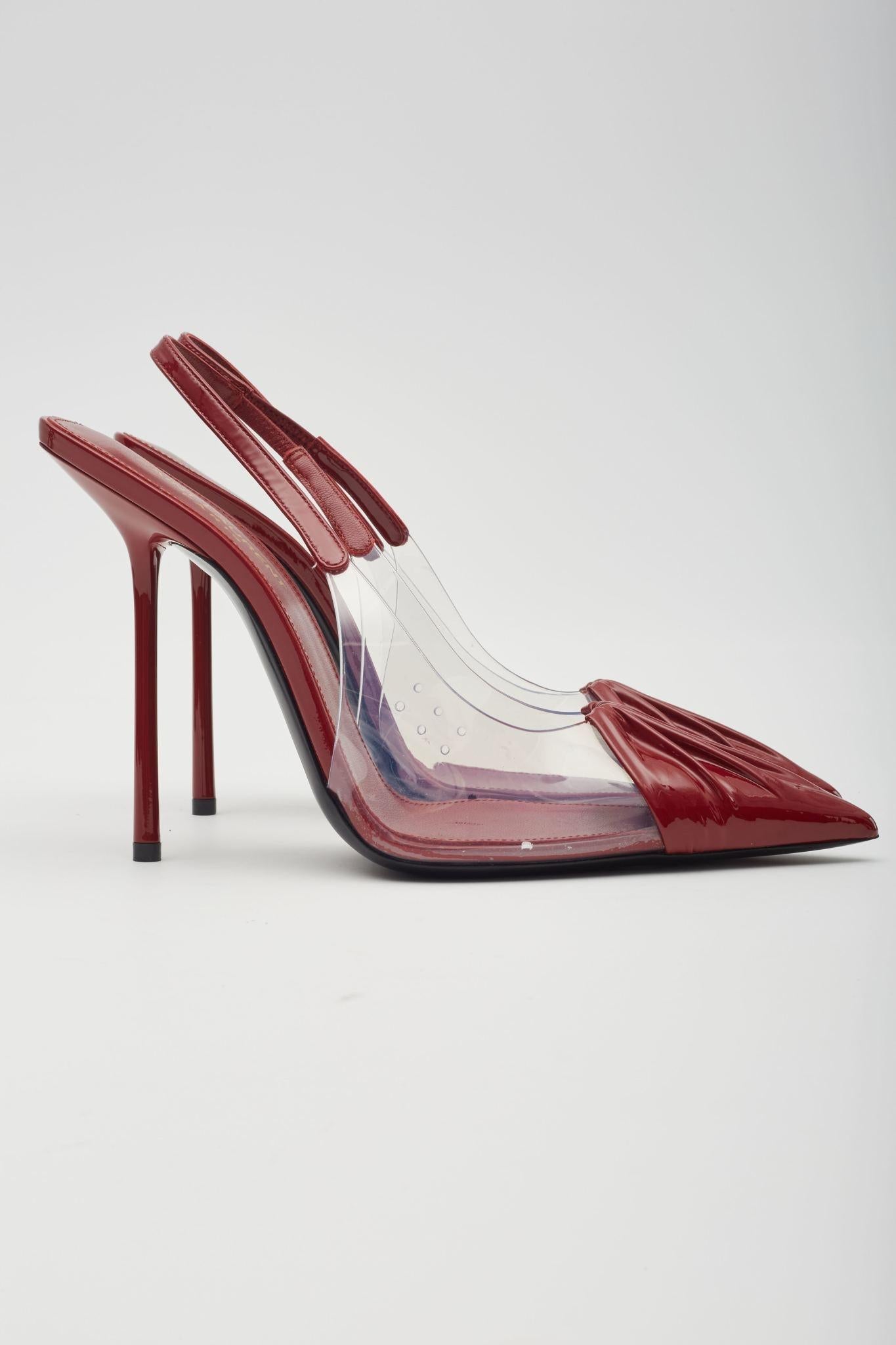 Brown Saint Laurent Patent Red Chica 115 Slingback Heels EU 38
