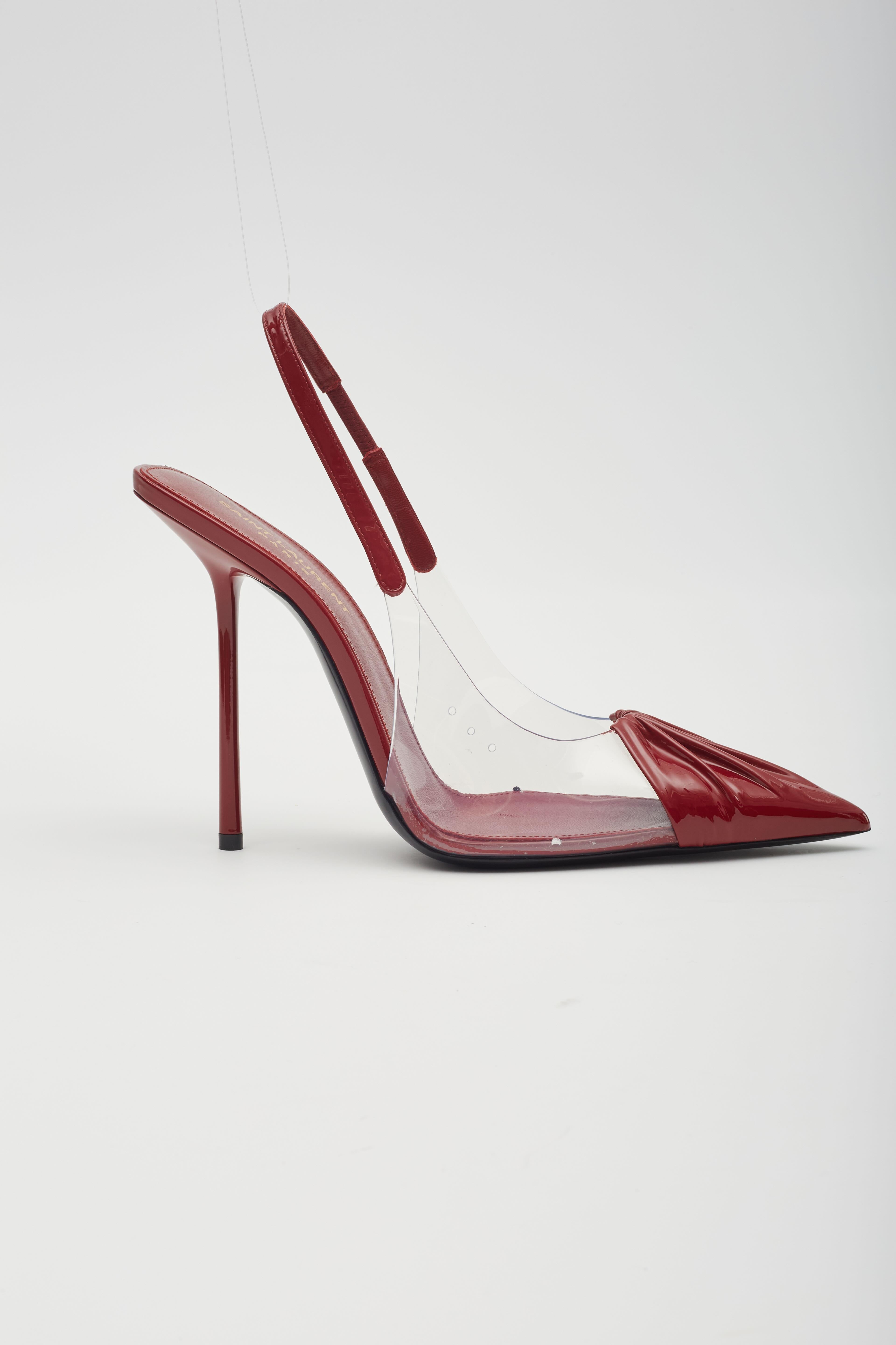 Saint Laurent Patent Red Chica 115 Slingback Heels EU 38 4