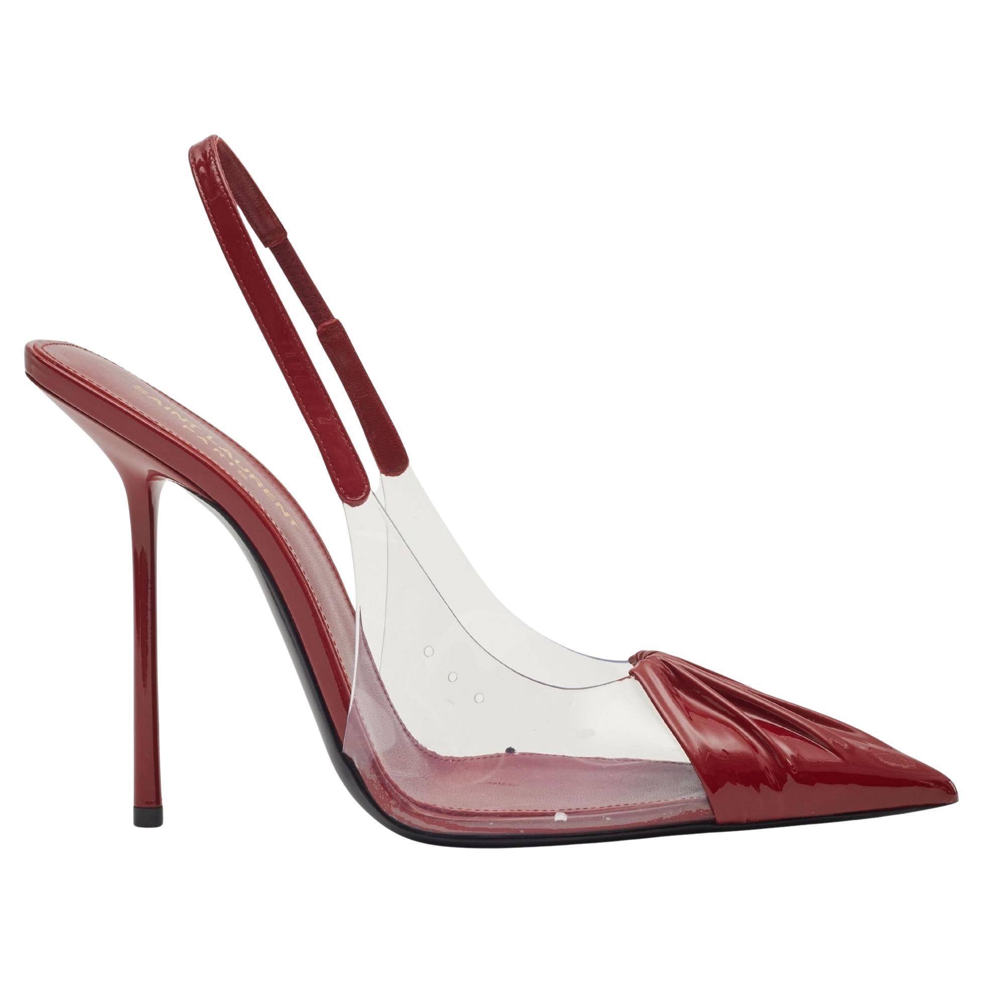 Saint Laurent Patent Red Chica 115 Slingback Heels EU 38