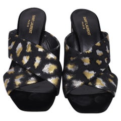 Saint Laurent Patterned Heeled Mules in Black Satin