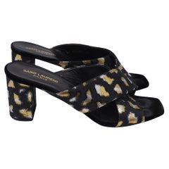 Saint Laurent Patterned Heeled Mules in Black Satin