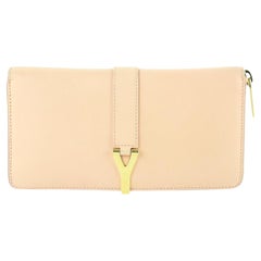 Saint Laurent Peach Blush Classic Y Ligne Zip-around Wallet 13me0109 Beige