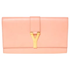 Saint Laurent Peach Leather Large Chyc Clutch