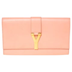 Saint Laurent Peach Leather Large Chyc Clutch