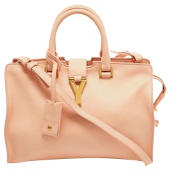 Used Saint Laurent Peach Leather Small Cabas Y-Ligne Tote