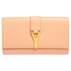 Saint Laurent Peach Leather Y-Ligne Clutch