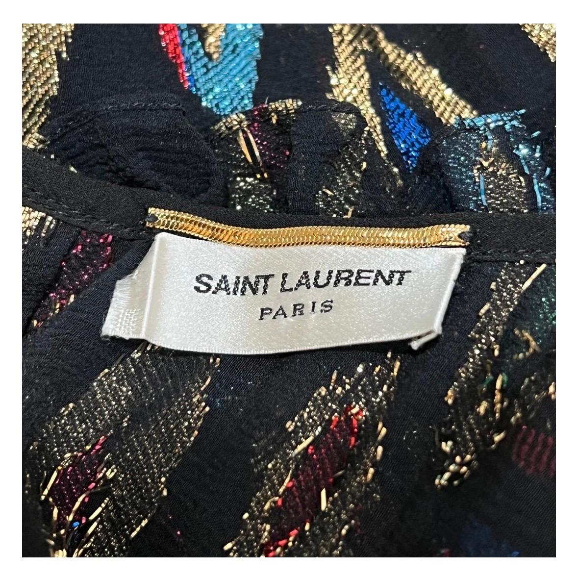 Saint Laurent Peacock Print Blouse In Excellent Condition In Los Angeles, CA