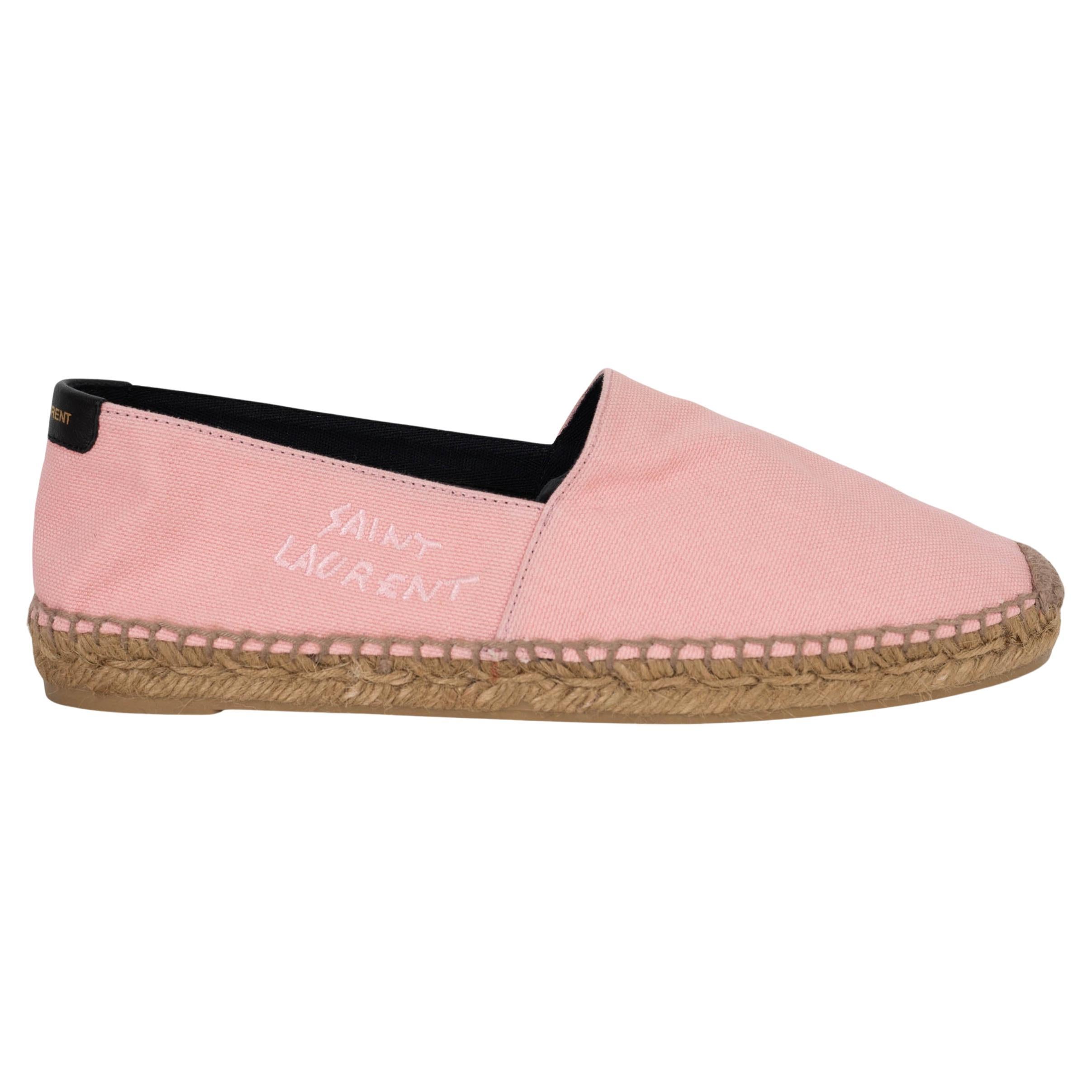 SAINT LAURENT pink canvas SIGNATURE ESPADRILLES Flats Shoes 39.5