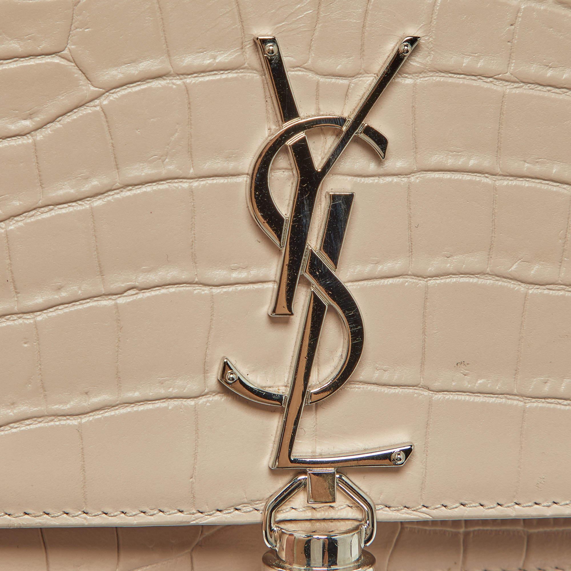 Saint Laurent Pink Croc Embossed Leather Kate Tassel Chain Wallet 4