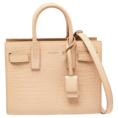 Saint Laurent Pink Croc Embossed Leather Nano Classic Sac De Jour Tote