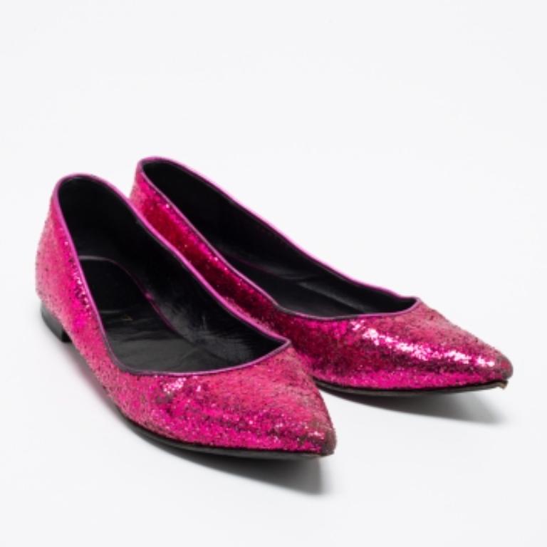 Saint Laurent Bailarinas de purpurina rosa Talla 36.5 en venta 1